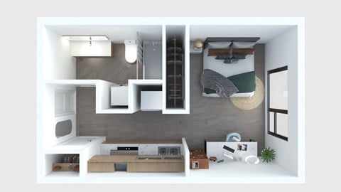 Floor plan for studio, 1 bath, 399 sqft